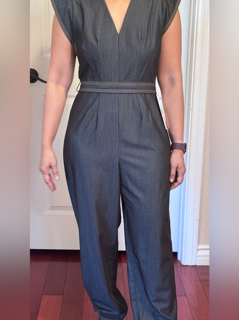 Calvin Klein Charcoal Gray Sleeveless Tailored Jumpsuit